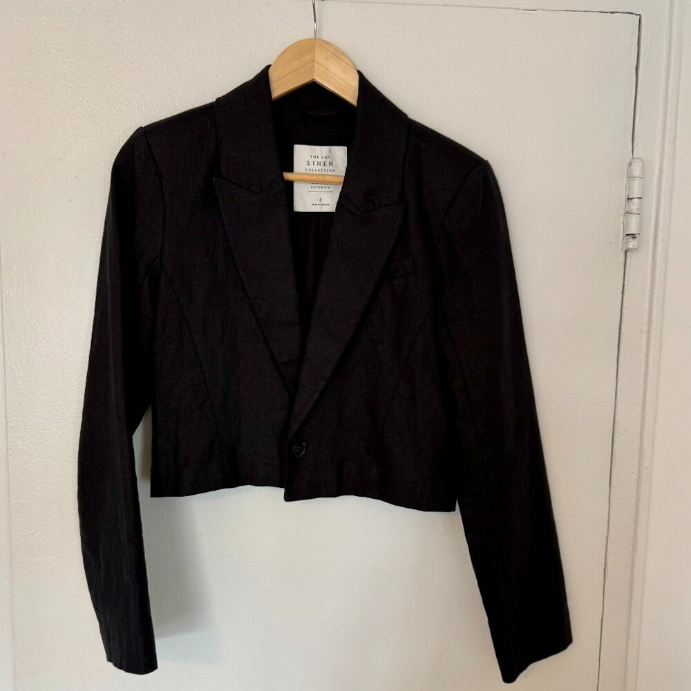 ABERCROMBIE & FITCH 100% LINEN BLACK CROPPED BLAZER Size Small - Picture 2 of 4